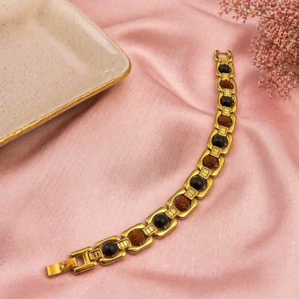 Rudraksha & Stone Bracelet (Gold)